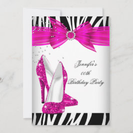 Zebra Hot Pink High Heel Shoe Black Birthday Party Einladung