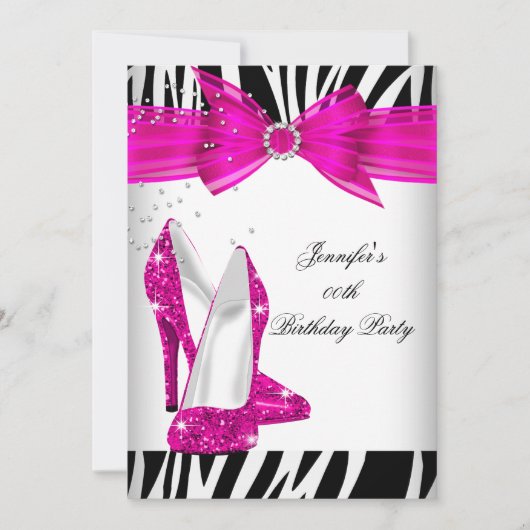 Zebra Hot Pink High Heel Shoe Black Birthday Party Einladung (Vorderseite)