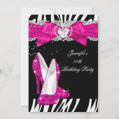 Zebra Hot Pink High Heel Shoe Black Geburtstag 4 Einladung (Vorderseite)