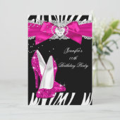 Zebra Hot Pink High Heel Shoe Black Geburtstag 4 Einladung (Stehend Vorderseite)