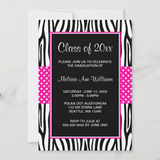 Zebra Hot Pink Polka Dot Abschluss Ankündigung (Vorderseite)