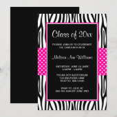 Zebra Hot Pink Polka Dot Abschluss Ankündigung (Vorne/Hinten)