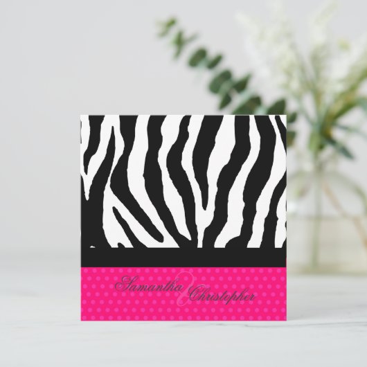 ZEBRA+HOT PINK POLKA DOTS DIY FARBEN EINLADUNG (Stehend Vorderseite)