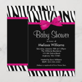 Zebra Hot Pink Printed Bow Babydusche Einladung (Vorne/Hinten)