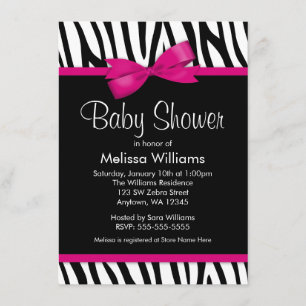 Zebra Hot Pink Printed Bow Babydusche Einladung