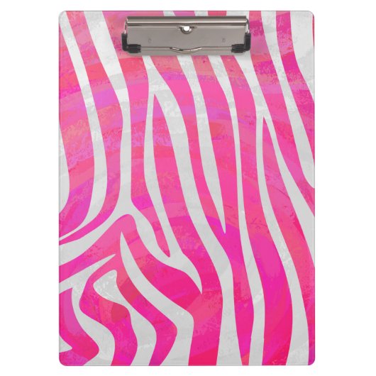 Zebra Hot Pink und Weiß mit Monogramm Klemmbrett (Vorderseite)