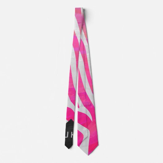 Zebra Hot Pink und Weiß mit Monogramm Krawatte (Rückseite)