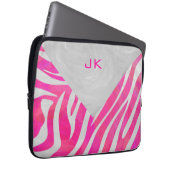 Zebra Hot Pink und Weiß mit Monogramm Laptopschutzhülle (Vorne Rechts)
