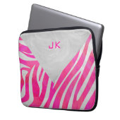 Zebra Hot Pink und Weiß mit Monogramm Laptopschutzhülle (Vorderseite Links)