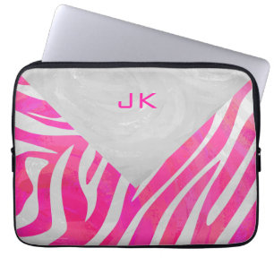 Zebra Hot Pink und Weiß mit Monogramm Laptopschutzhülle