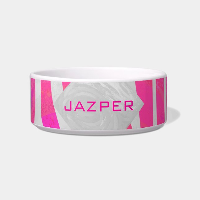 Zebra Hot Pink und Weiß mit Monogramm Napf (Vorderseite)
