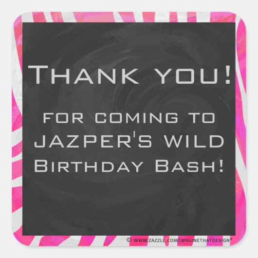 Zebra Hot Pink und Weiß mit Monogramm Quadratischer Aufkleber (Vorderseite)