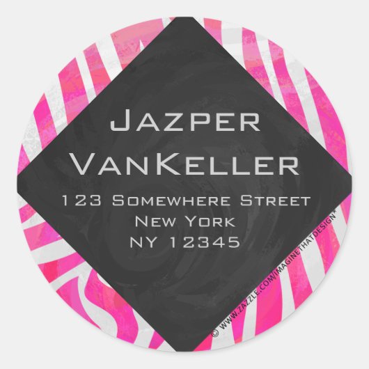 Zebra Hot Pink und Weiß mit Monogramm Runder Aufkleber (Vorderseite)