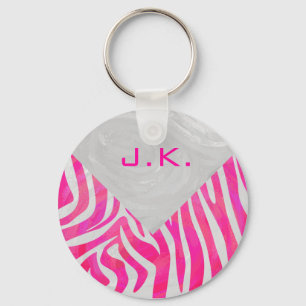 Zebra Hot Pink und Weiß mit Monogramm Schlüsselanhänger