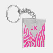 Zebra Hot Pink und Weiß mit Monogramm Schlüsselanhänger (Vorderseite links)