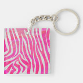 Zebra Hot Pink und Weiß mit Monogramm Schlüsselanhänger (Rückseite)
