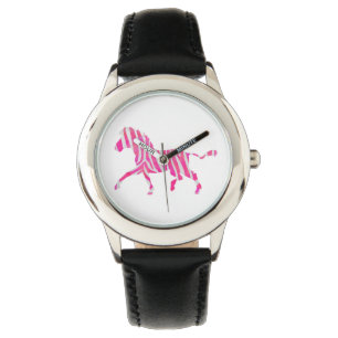 Zebra Hot Pink und White Silhouette Armbanduhr