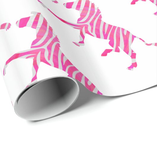 Zebra Hot Pink und White Silhouette Geschenkpapier (Rolleneckpunkt)