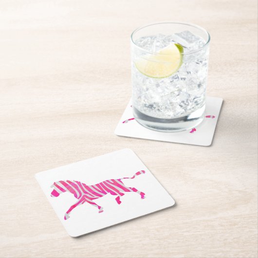 Zebra Hot Pink und White Silhouette Rechteckiger Pappuntersetzer (Vor Ort)