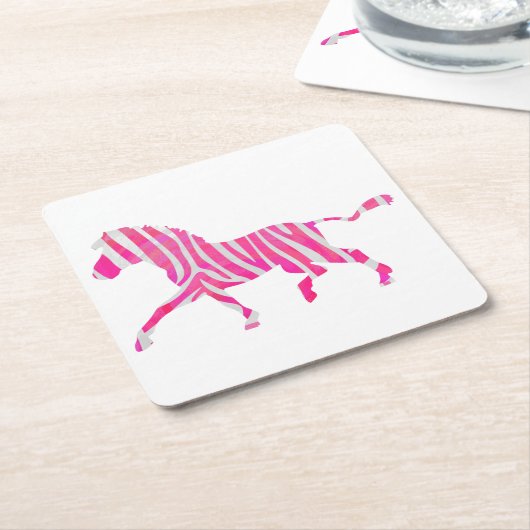 Zebra Hot Pink und White Silhouette Rechteckiger Pappuntersetzer (angewinkelt)