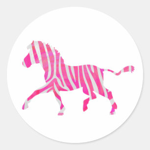 Zebra Hot Pink und White Silhouette Runder Aufkleber