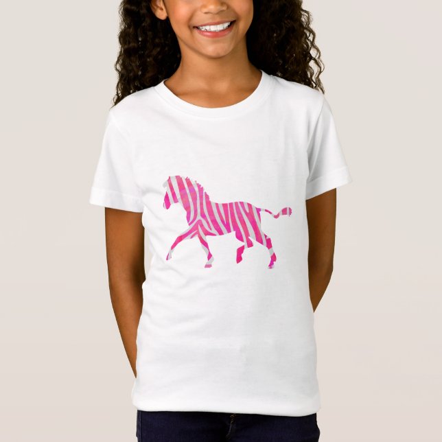 Zebra Hot Pink und White Silhouette T-Shirt (Vorderseite)