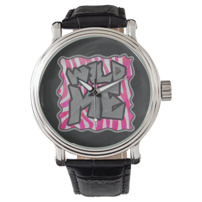 Zebra Hot Pink und White Wild Me Armbanduhr (Vorderseite)