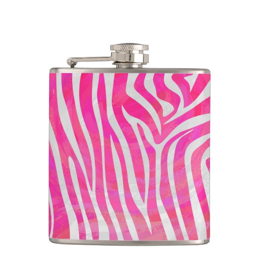 Zebra Hot Rosa und White Print Flachmann (Vorderseite)