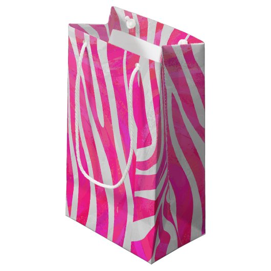 Zebra Hot Rosa und White Print Kleine Geschenktüte (Vorderseite Schrägansicht)