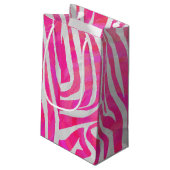 Zebra Hot Rosa und White Print Kleine Geschenktüte (Rückseite Schrägansicht)