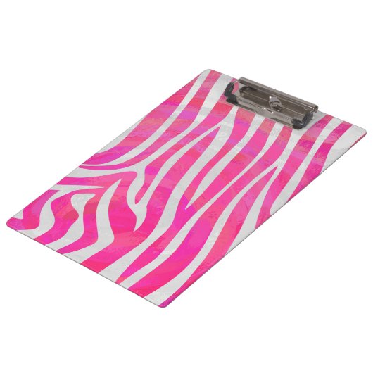 Zebra Hot Rosa und White Print Klemmbrett (Schrägansicht)