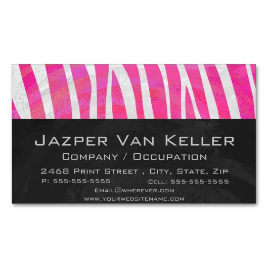 Zebra Hot Rosa und White Print Magnetische Visitenkarte (Vorderseite)
