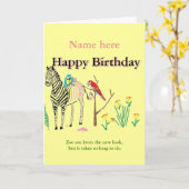 Zebra im Salon, Sonniger Geburtstag, für sie. Karte (Gelbe Blume)