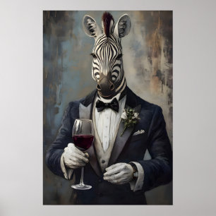 Zebra im Smoking Poster, Tierposter, Zebra im Poster