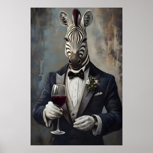Zebra im Smoking Poster, Tierposter, Zebra im Poster (Vorne)