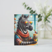 Zebra im Smoothie Shop Postkarte (Stehend Vorderseite)