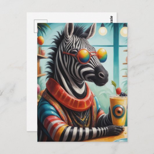 Zebra im Smoothie Shop Postkarte (Vorne/Hinten)