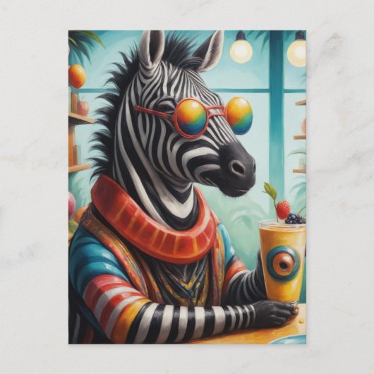 Zebra im Smoothie Shop Postkarte (Vorderseite)