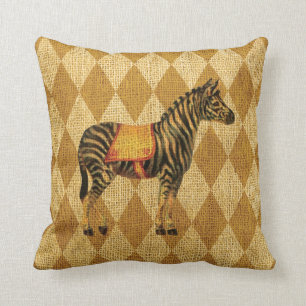 Zebra im Vintage-Zirkus-Stil auf rustikalen golden Kissen