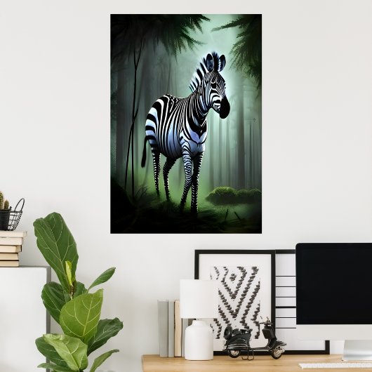 Zebra im Wald | AI Art Poster (Heimbüro)