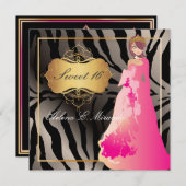 ZEBRA IMITATS SILVER/Sweet 16/ Quinceañera Einladung (Vorne/Hinten)