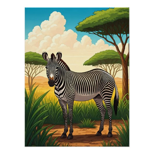 Zebra in der afrikanischen Savanne Poster (Vorderseite)