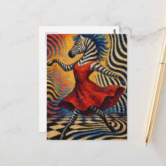 Zebra in einem roten Kleid Fantasy Postkarte (Vorderseite/Rückseite Beispiel)