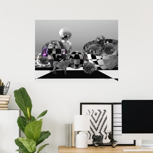 Zebra in einer B&W-Sci-Fi-Welt Poster (Heimbüro)