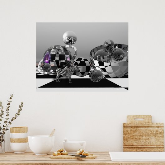 Zebra in einer B&W-Sci-Fi-Welt Poster (Küche)