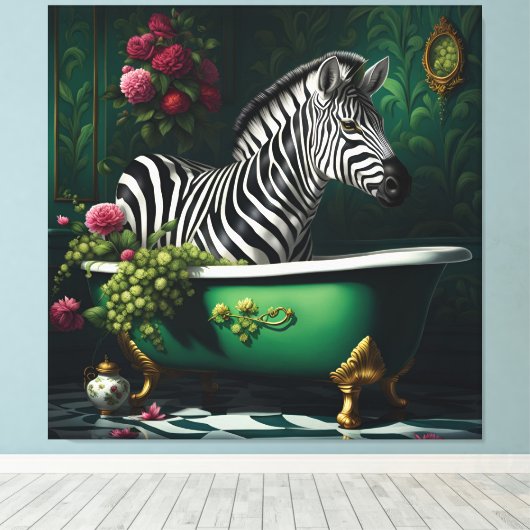 Zebra in einer Badewanne Leinwanddruck (Insitu (Holzboden))