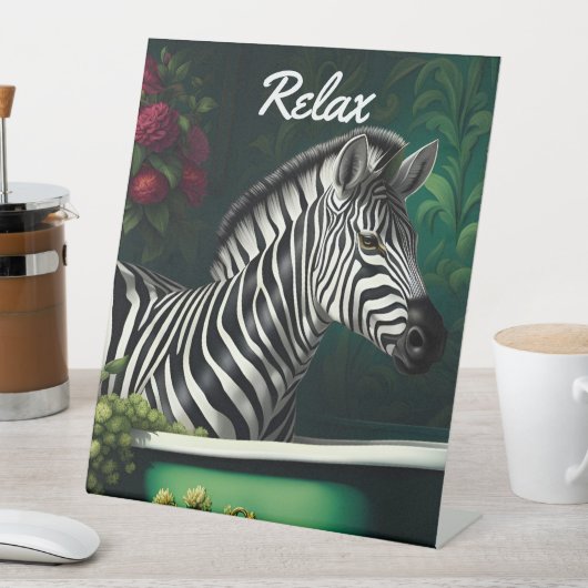 Zebra in einer Badewanne Relax Sockelschild (In Situ)