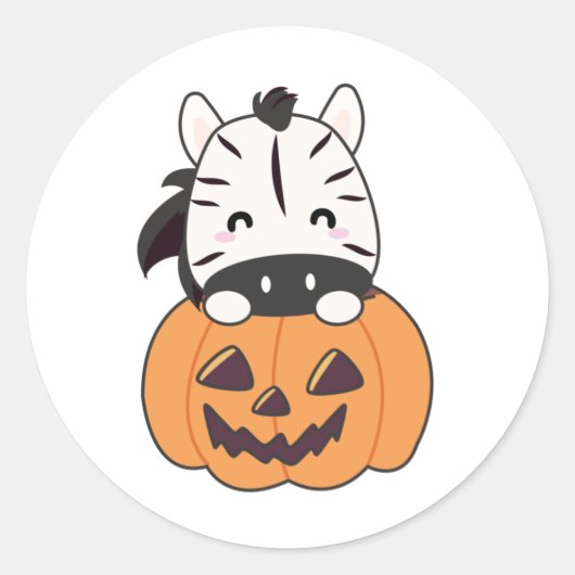 Zebra in Pumpkin Niedlich Zebras Happy Halloween Runder Aufkleber (Vorderseite)