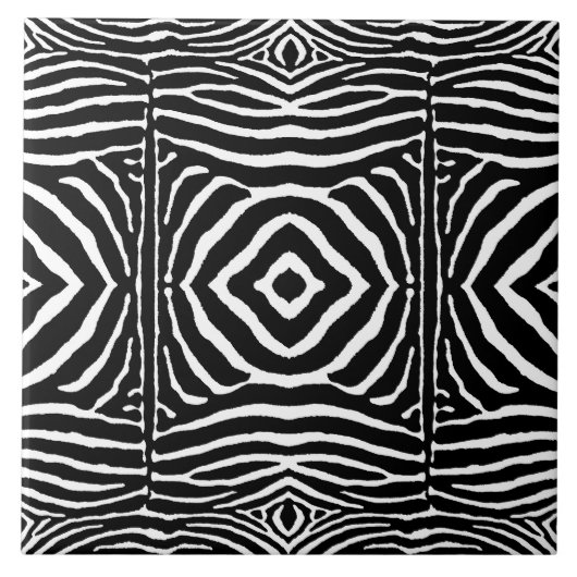 Zebra in Schwarz und Weiß Fliese (Vorderseite)
