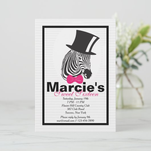Zebra in Top Hat-Einladung Einladung (Stehend Vorderseite)